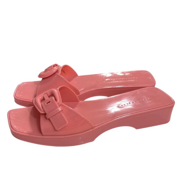 Veronica Beard Davina Jelly Slides Sandals Dragon‎ Fruit Pink Buckle Detail Size - Picture 3 of 6